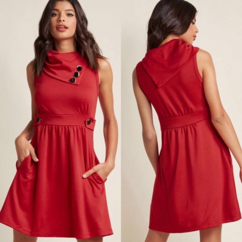 Modcloth Coach Tour A-Line Dress in Rouge Red
